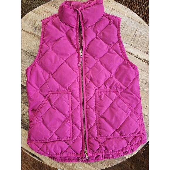 J. Crew Quilted Down Puffer Vest Women's Size Small Hot Pink Preppy Colorful - Picture 2 of 8